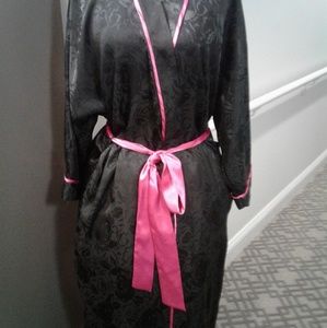 Black satin print robe
